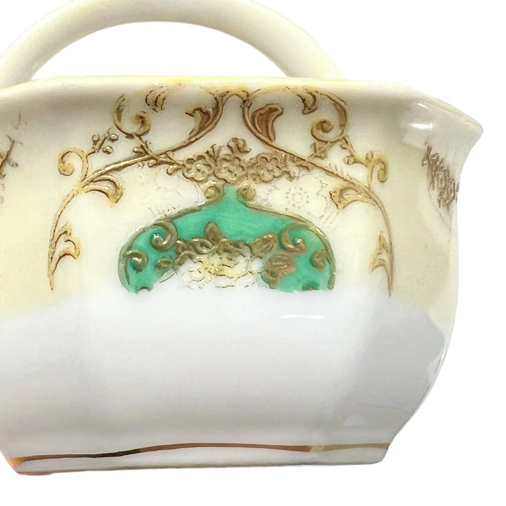 NORITAKE GREEN/GOLD/YELLOW HAND PAINTED PORCELAIN CERAMIC MINI BASKET
